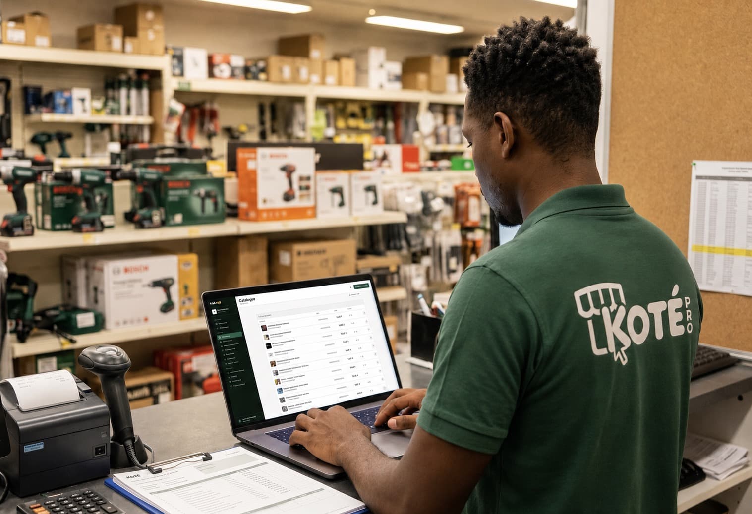 Un commerçant partenaire gère son catalogue eKoté en boutique